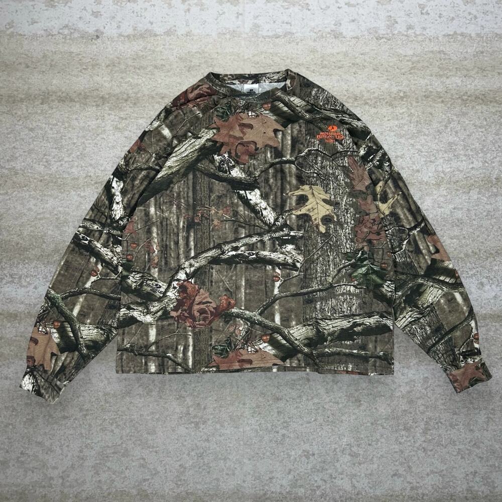 Vintage 90s Mossy Oak Hunting Camo Shirt Mens L Woodland Orange Long Sleeve